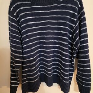 Women's Sz L Striped Navy and White Sweater